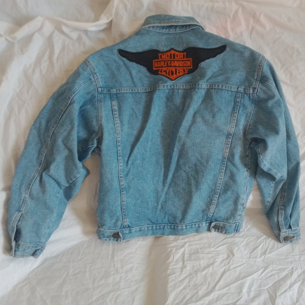 Jean Jacket Harley Davidson Patch Women's Size Medium by Vision I